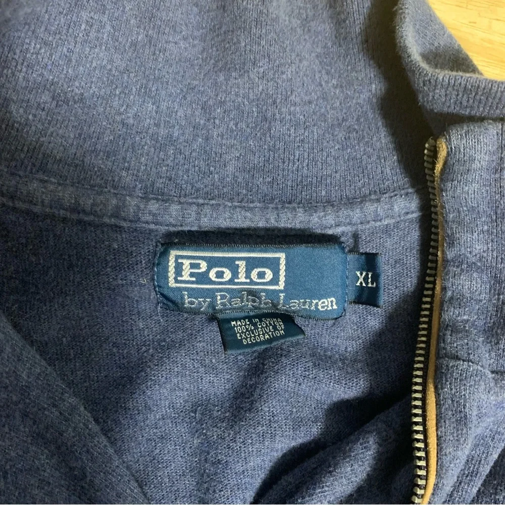 Polo Ralph Lauren Sweater Men Blue Vintage Knit Pullover 1/4 Zip Pony Size XL‎